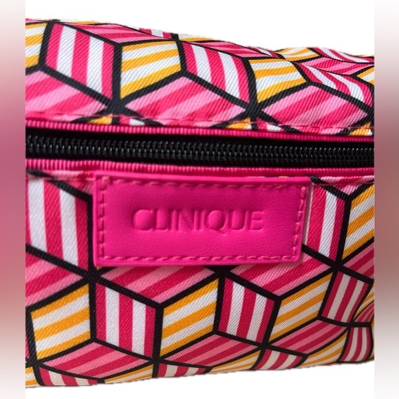 Clinique Cosmetic Travel Bag; Bright Pink, Black, Yellow, Zip Closure, NWOT - Picture 6 of 9